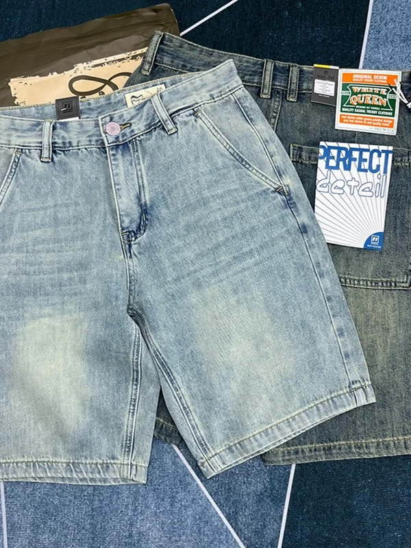

Мужские летние тонкие джинсовые шорты в американском ретро-стиле, свободного кроя, повседневные, длиной до колена, прочные, прямые, для ежедневной носки