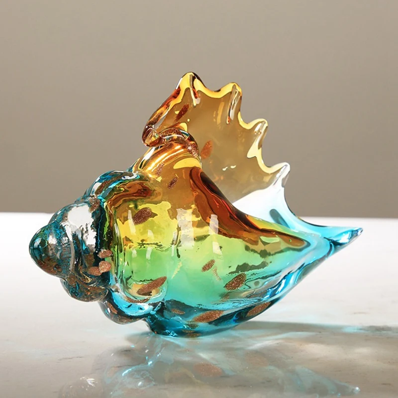 Hand Blown Glass Conch Statue Glass Art Figurine Amber Glass Art Statue Bookcase Decoration