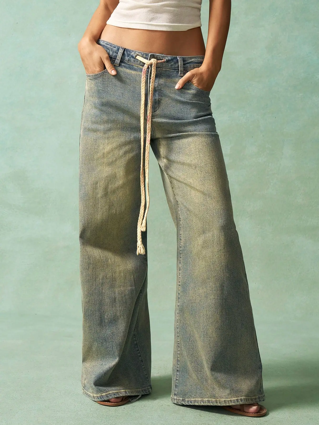 

American style retro wide leg jeans new spring summer style for women loose fit slimming design with worn out effect