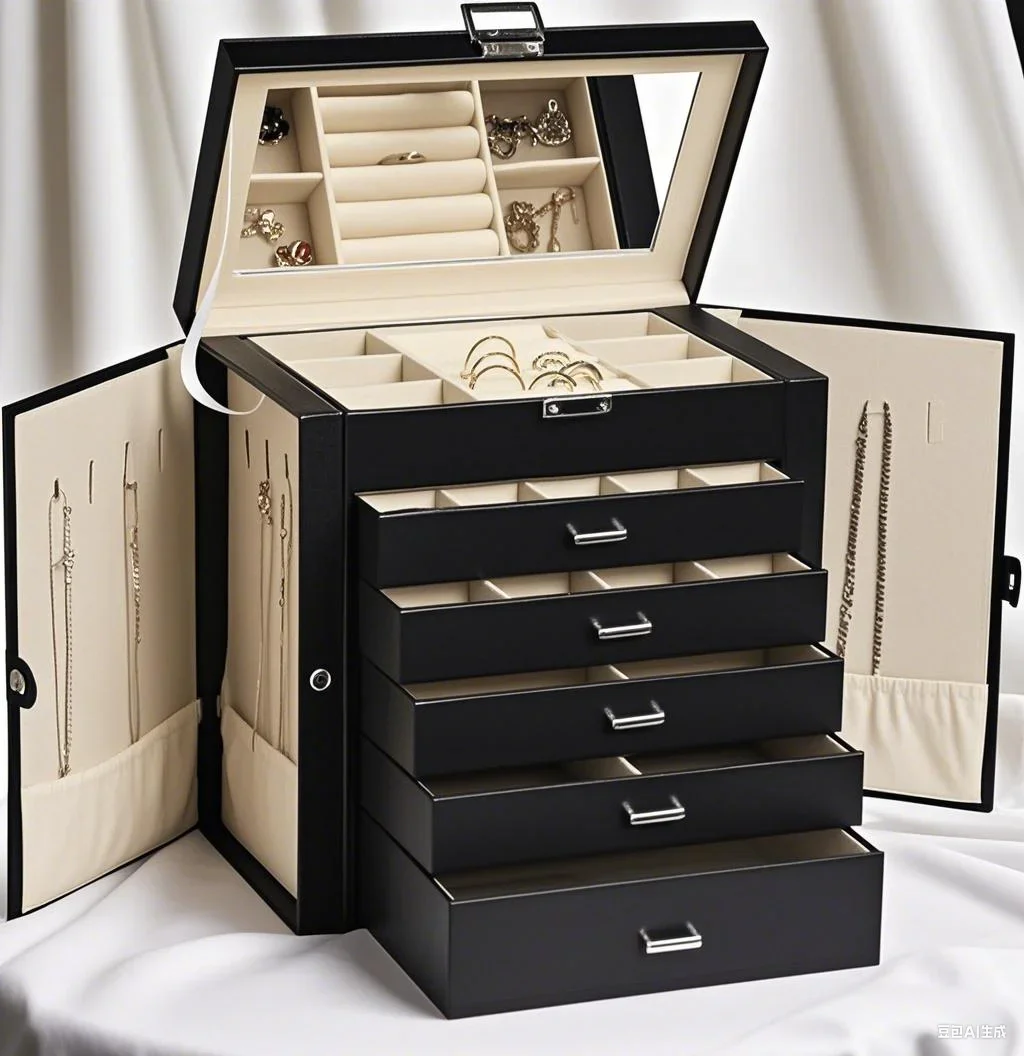 Large Jewelry Box,6-Tier PU Leather Jewelry Organizer with Lock,Multi-functional Storage Case with Mirror,Accessories Holder wit