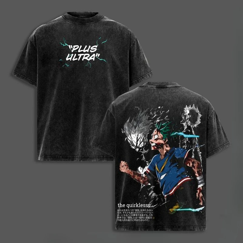 Camiseta de Doble Cara con Estampado Vintage de My Hero Academia Plus Ultra, Verano 2026, Estilo Harajuku, Unisex, para Fans del Anime y Manga