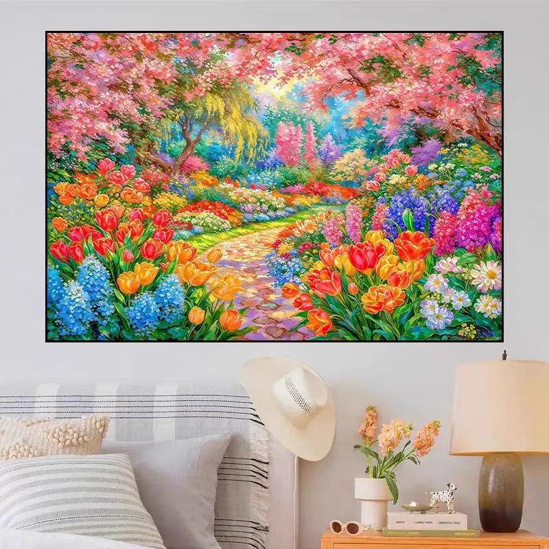 

Spring Flowers Printed Cross Stitch Beautiful Scenery 14CT 9CT Embroidery DIY Needlework Set Crafts With Needles Threads