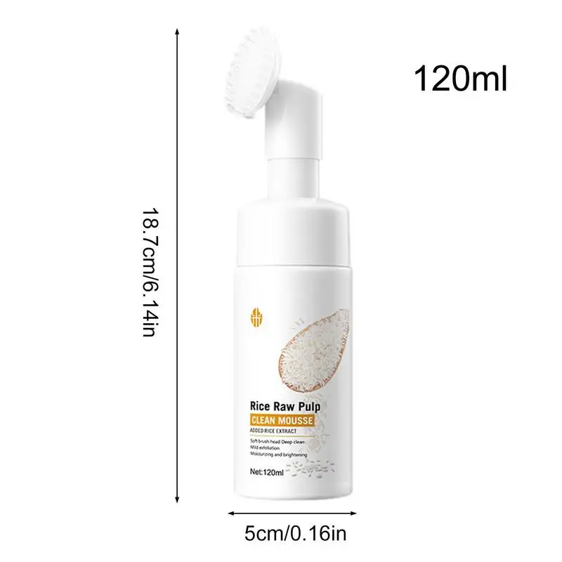 Rice Water Face Cleanser Rice Raw Pulp Foaming Facial Cleanser 120ml Soothing Facial Cleanser With Brush Head Clear Face Wash