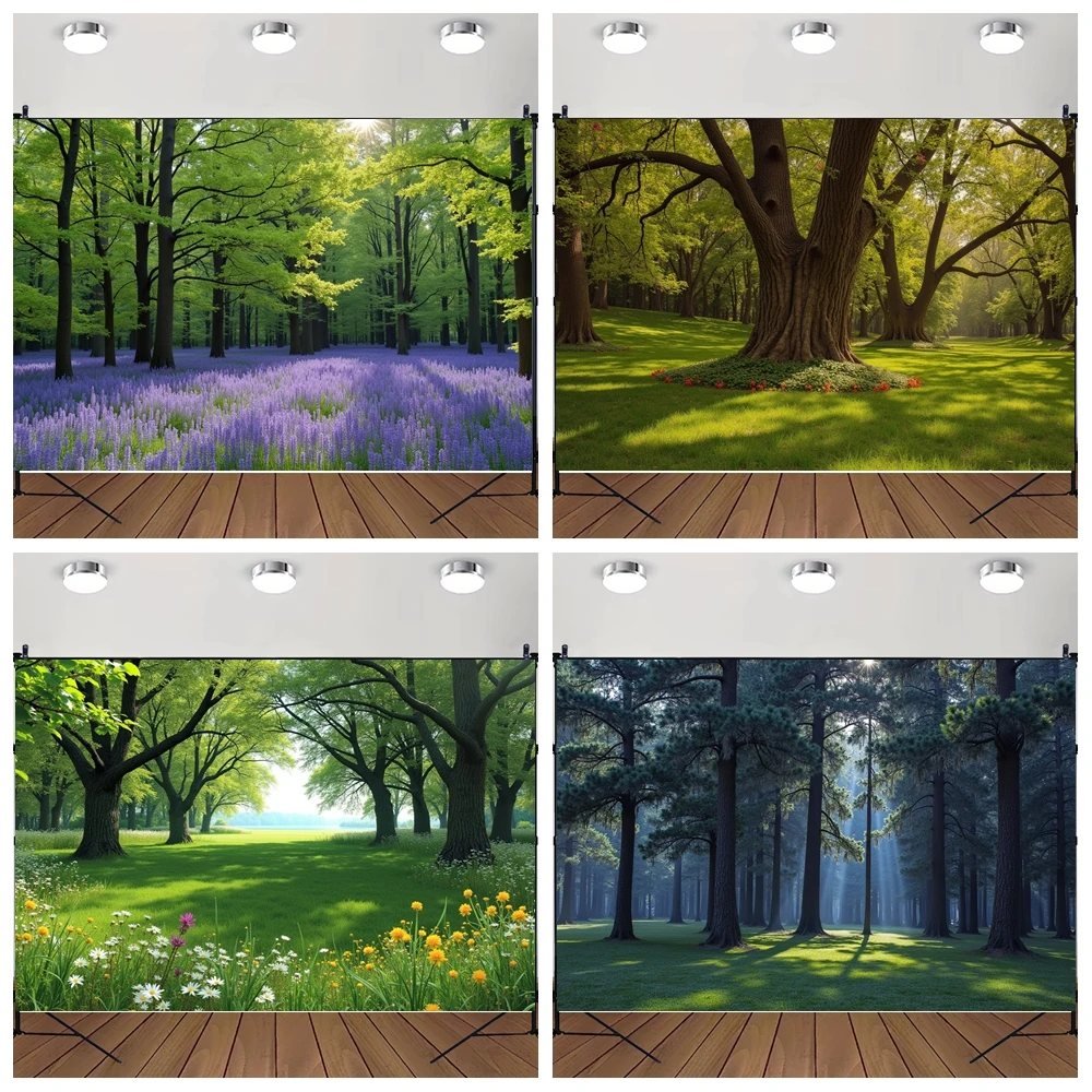 

MOON.QG Spring Forest Background Photography Tree Flower Floor Backdrop Product Photography Props Photocall Photo Studio Poster