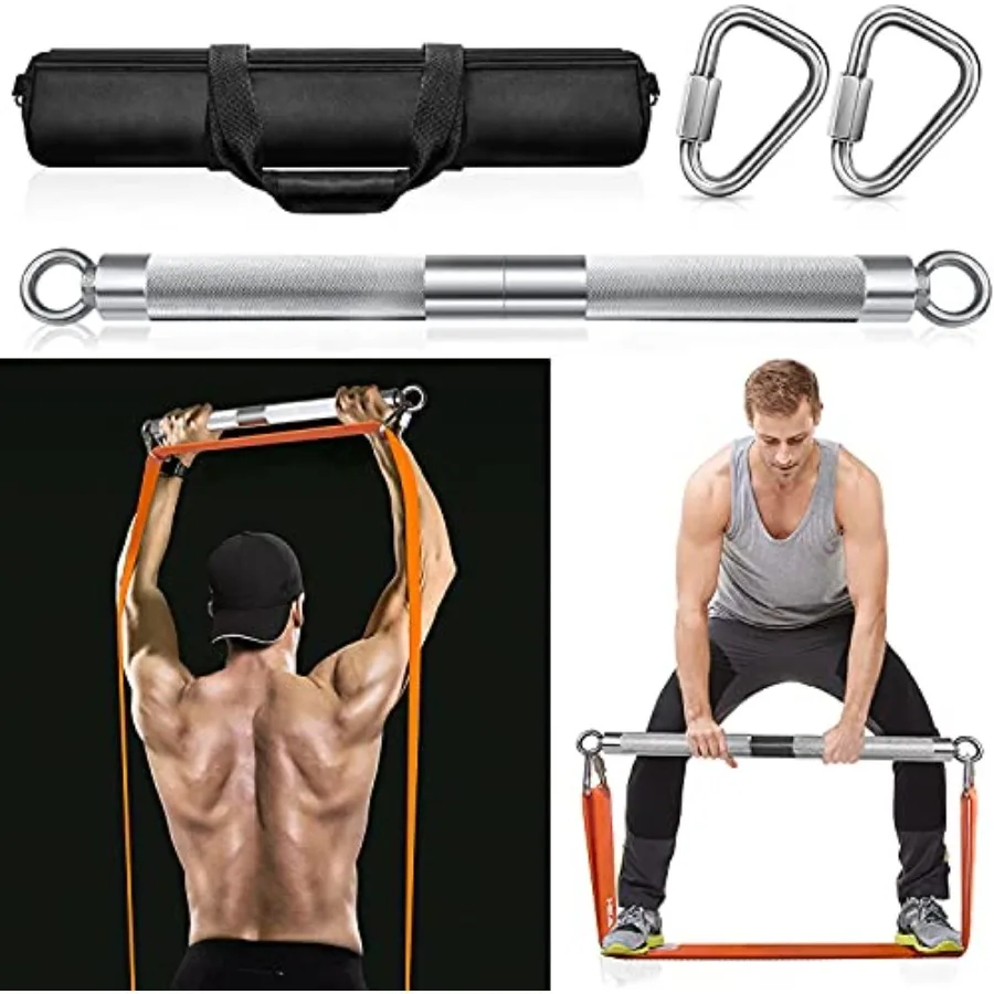 

Home gym resistance bands bar, steel, black, detachable with 3 length options 30/35.4/38.5 and 500LBS max load for full body wo