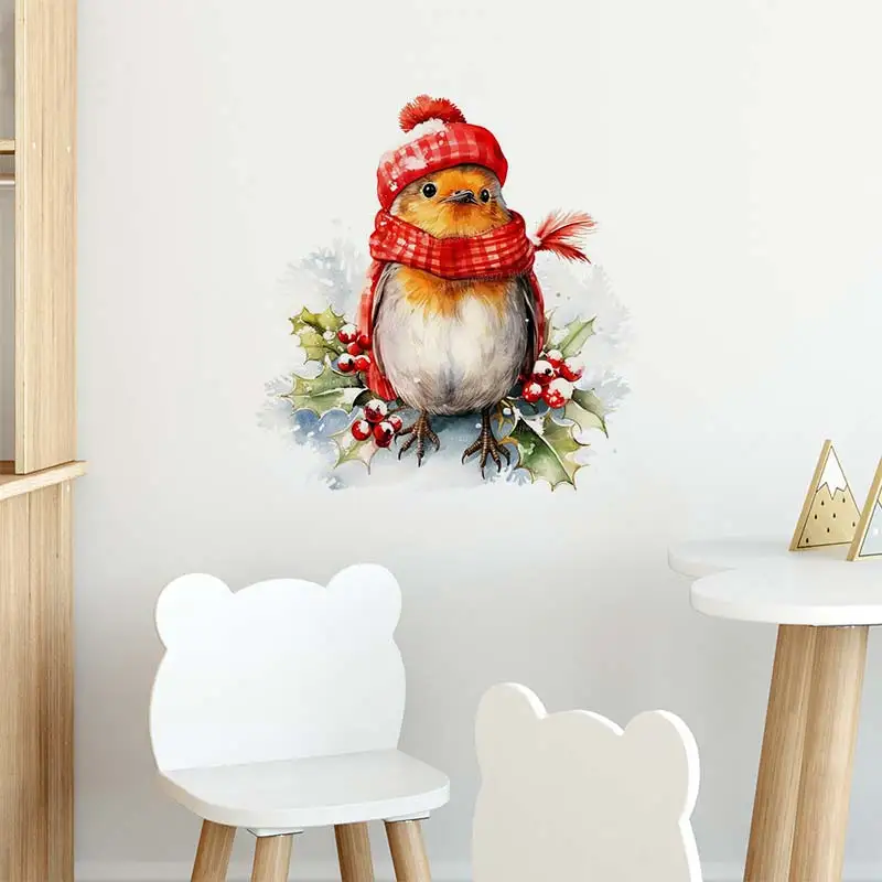 عيد الميلاد روبن الطيور الحيوانات الجدار ملصق الحمام المرحاض غرفة المعيشة ديكور خزانة الثلاجة ديكور المنزل الشارات M1075