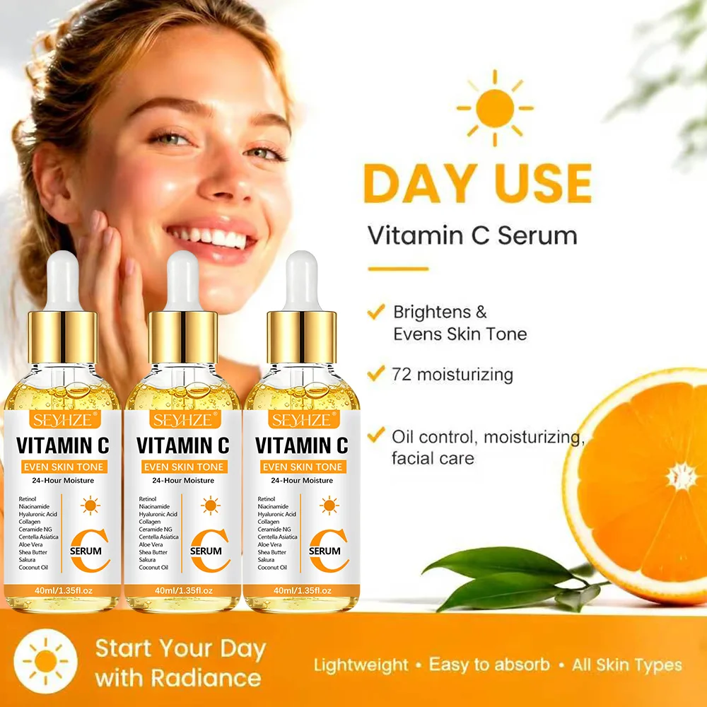 SEYHZE Vitamin C Brightening Facial Serum. With hyaluronic acid, collagen, retinol & ceramides. Deeply hydrates, firms, and even