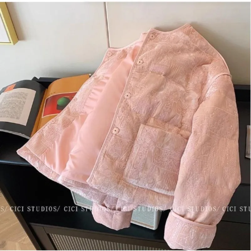 Heavy Jacquard Down Cotton-padded Jacket Large-sized and Plump Girls in Winter Gentle and Elegant New Chinese-style Warm Jacket