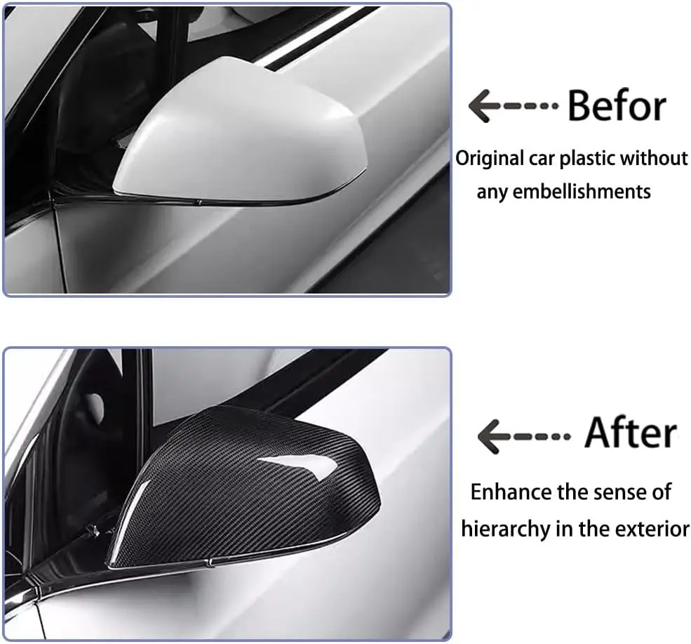غطاء مرآة جانبية غطاء مرآة الرؤية الخلفية من ألياف الكربون الحقيقية مناسب لطراز تسلا S-2021-2023 ملحقات غطاء مرآة خارجي