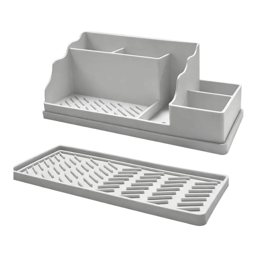 Silicone Bathroom Toothbrush Holder with Built-in Marble Tray for Organized Storage of Toothbrushes and Small Essentials