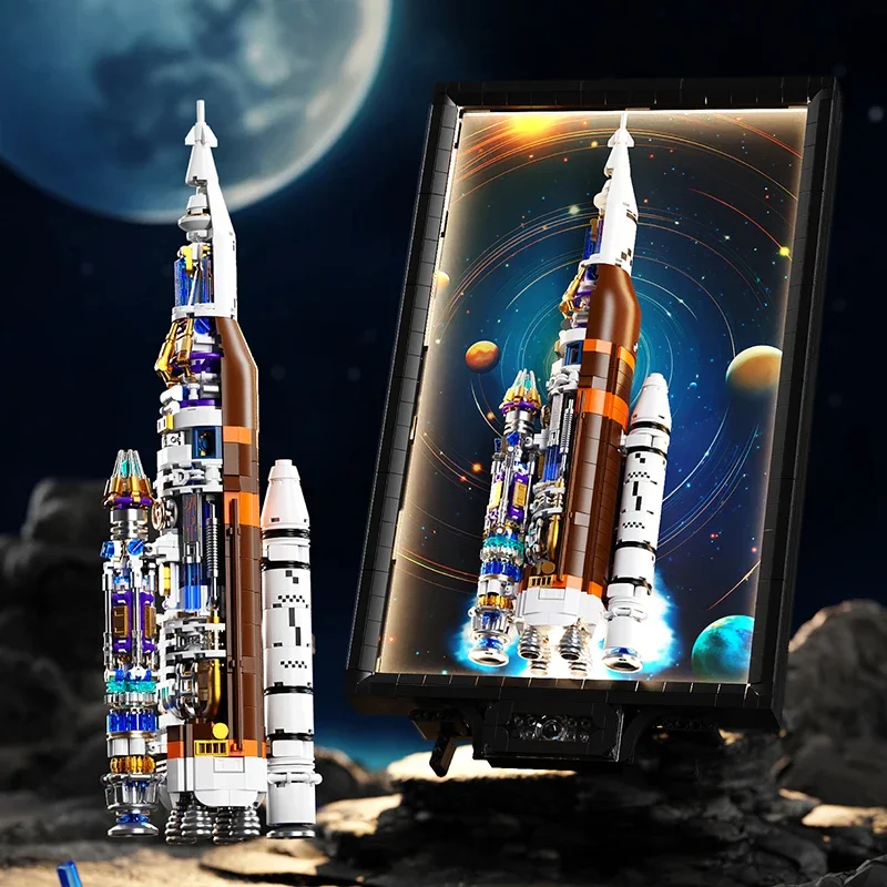 

1288PCS Technology 3D Space Rocket Mural Building Blocks With Sensor Light Home Decoration Bricks Set Toys For Adult Friend