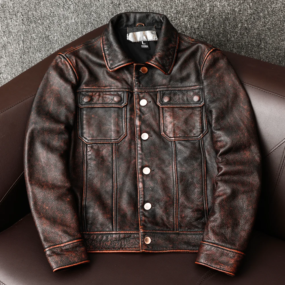 

2025 Vintage Men Leather Jackets Cowhide Motorcycle Genuine Leather Motor Biker Clothing Distressed Leather Coat Air Force