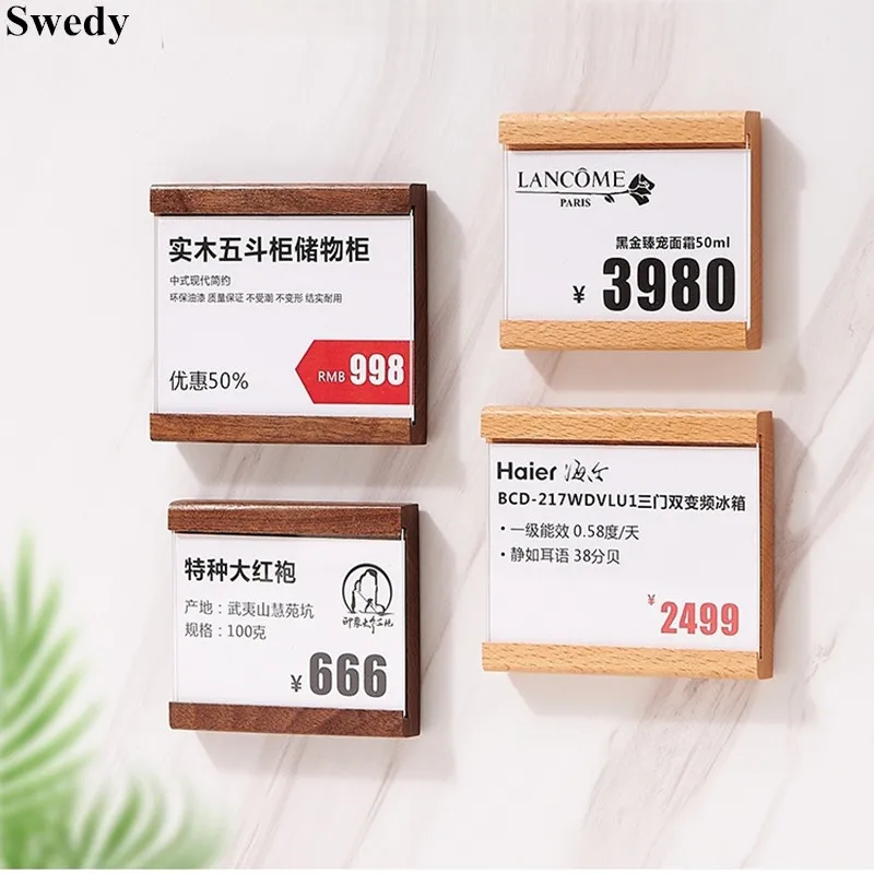90x65mm Promotion Wood POP Price Ticket Sign Label Card Holder Tape Stick Back Acrylic Sign Holder Price Tags