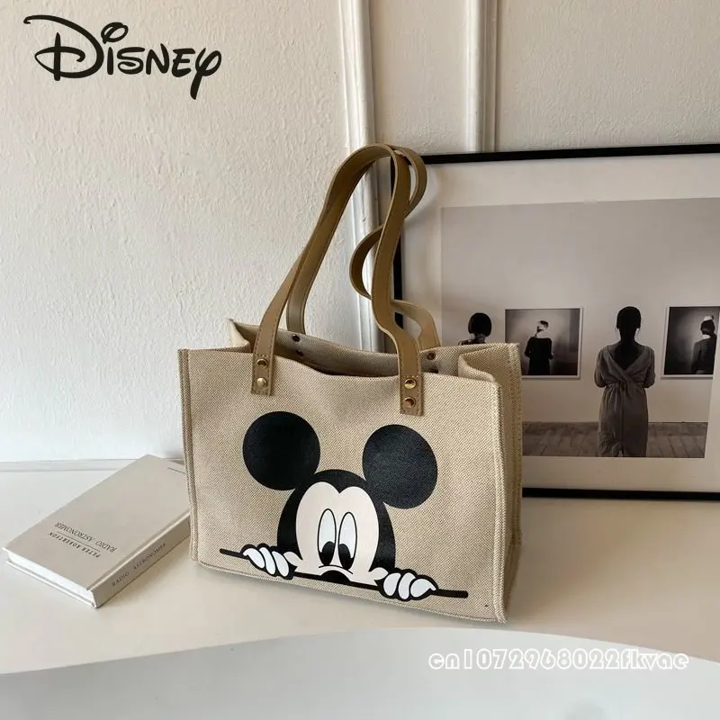 Disney-Bolso de lona de Mickey para mujer, bandolera informal de gran capacidad con dibujos animados, de alta calidad, a la moda, novedad