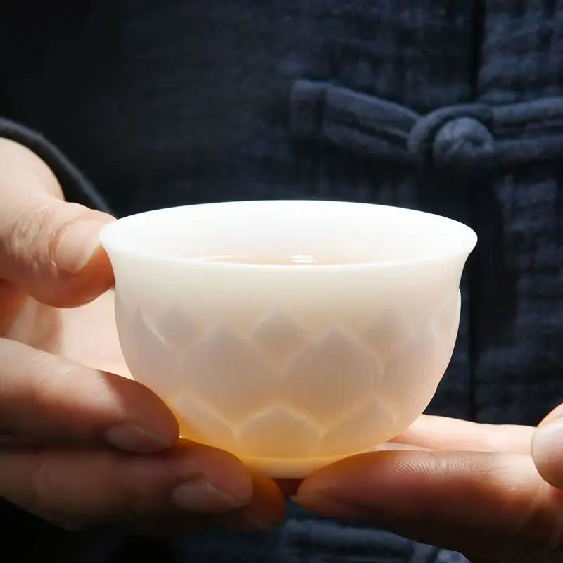 Lotus Flower Tea Cup, White Porcelain, Big Master Cup, Handmade Tea Ceremony Teacup, Bone China