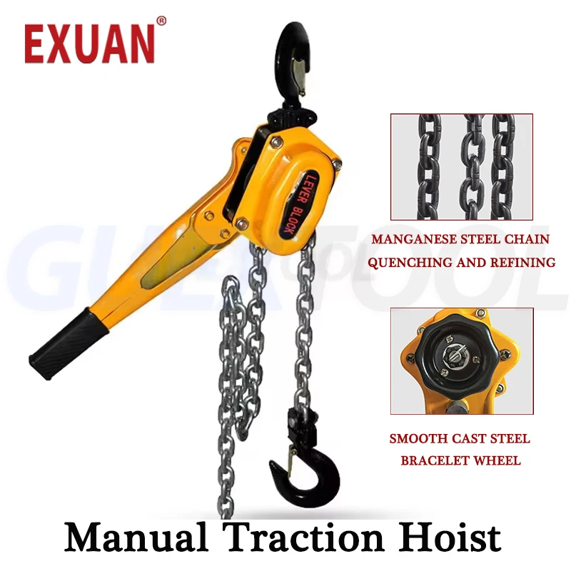 0.75t/1t/1.5t Hand Cranked Hoist Manganese Steel Manual Lifting Chain Portable Lever Inverted Chain Winch Chain Block Tighteners