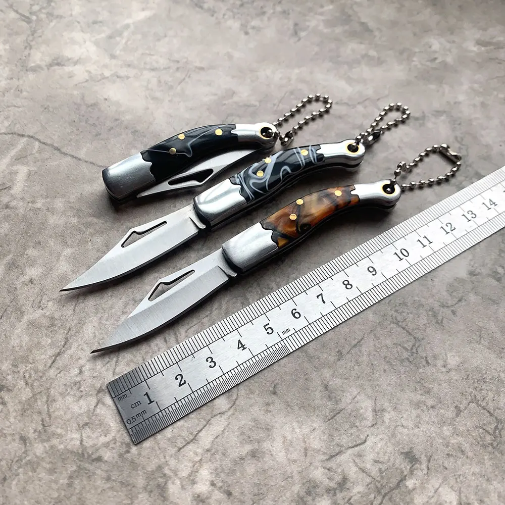 Stainless Steel Mini Folding Knife Sharp Shrimp Express Unpacking Knife Keychain Pendant Outdoor Camping Self-Defense Hand Tool