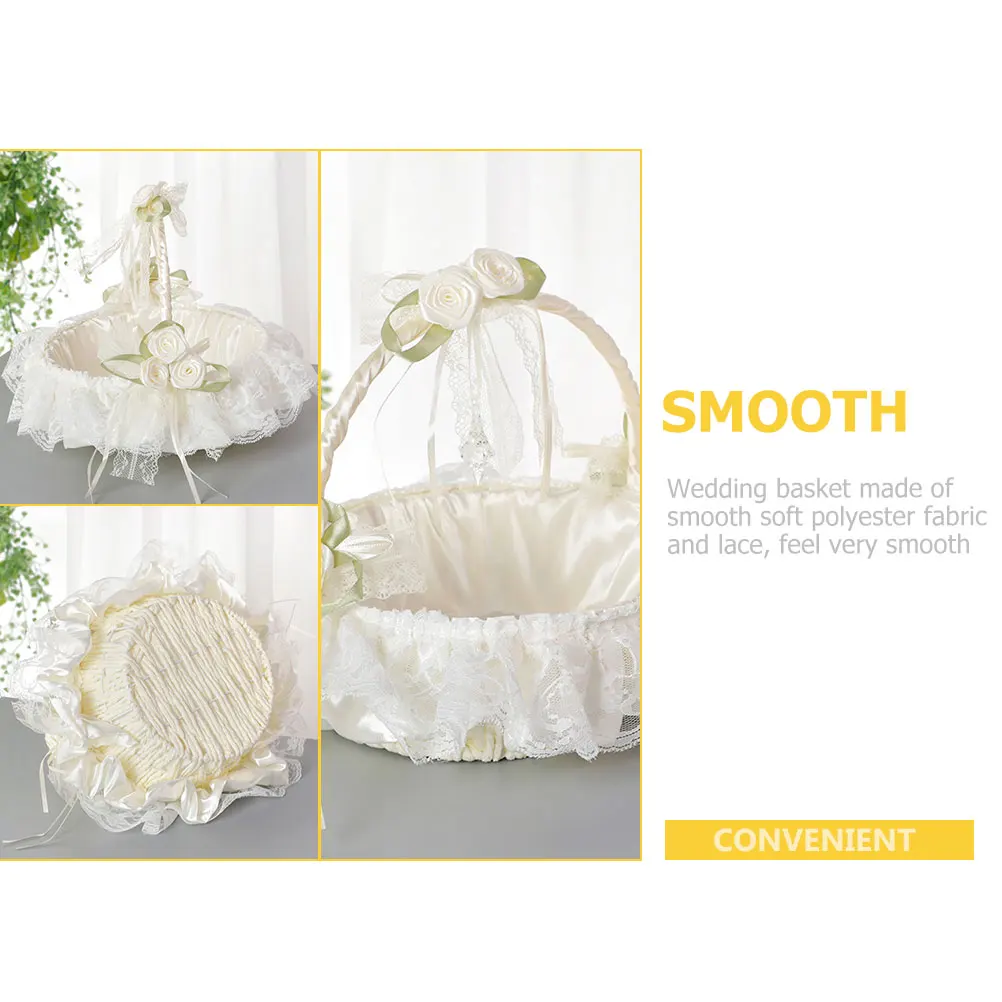 

Wedding Flower Girl Baskets Decorative Small White Basket with Handle for Bridal Rose Petals Storage Elegant Lace