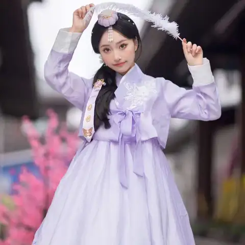 Women's Hanbok Traditional Korean Clothes with Crinoline Court Style Wedding Bride Uniform Vintage Stage Performance Clothing