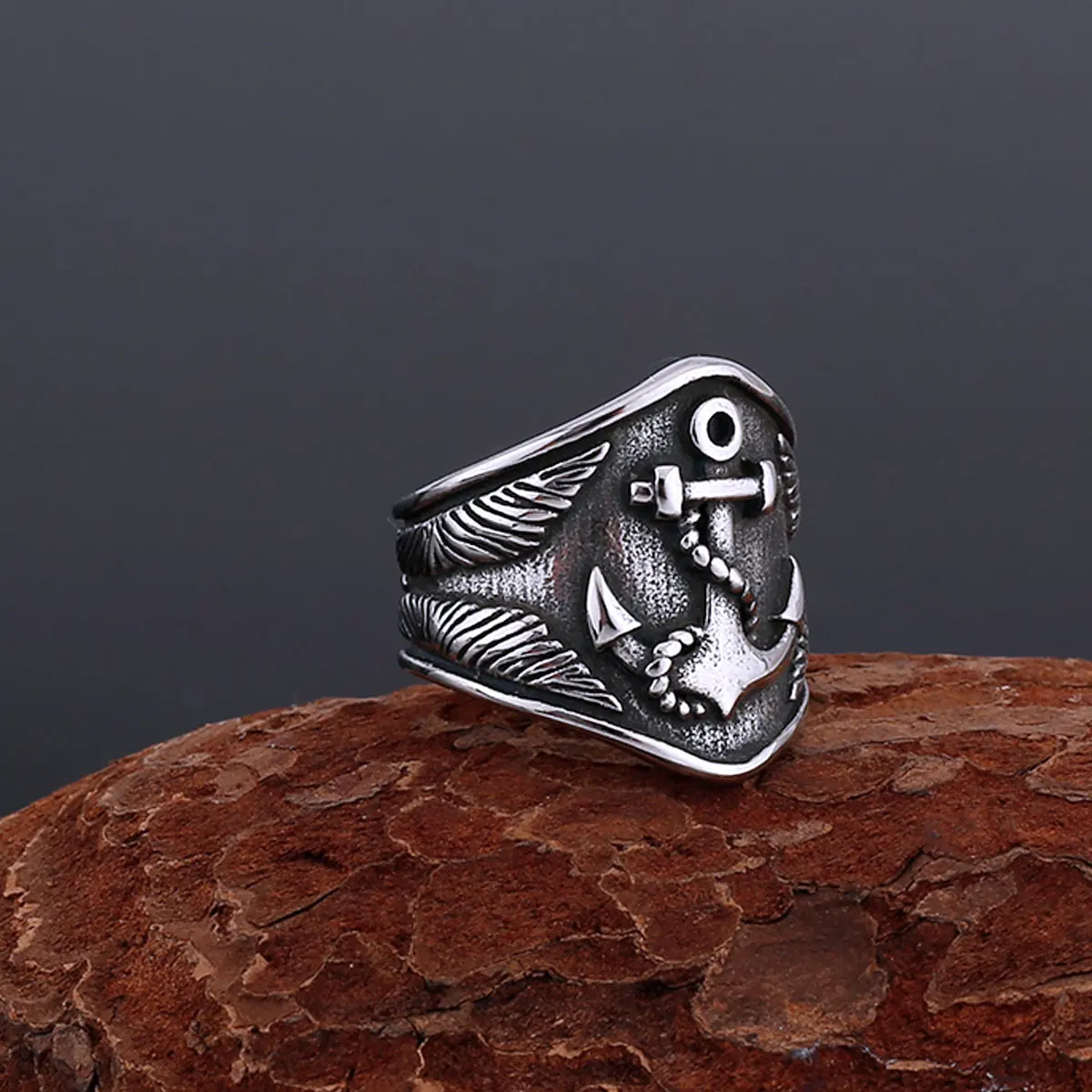 Vintage Vikings Stainless Steel Anchor Ring Men Punk Hip Hop Handmade Finger Jewelry Biker Party Club Ring Gift