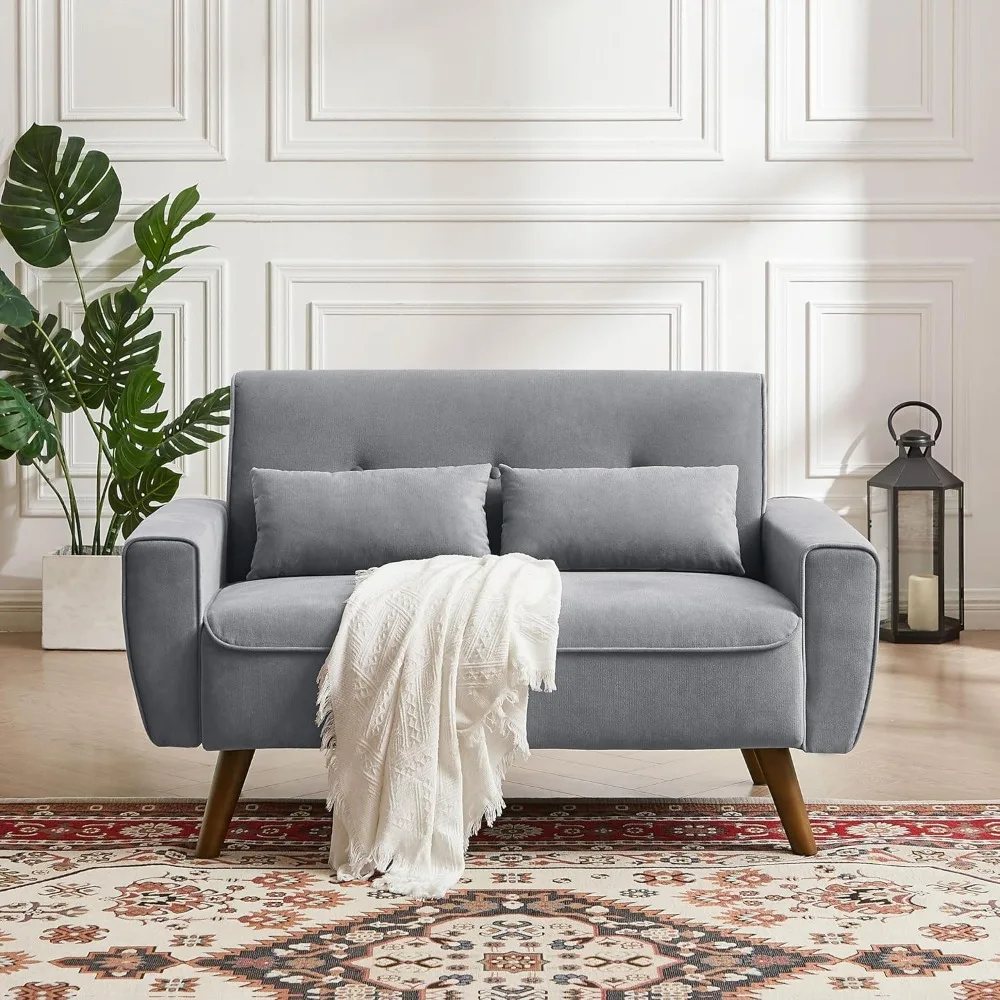 Sofá Loveseat moderno de 2 lugares de meados do século com encosto acolchoado e pernas de madeira para conforto da sala de estar e no quarto