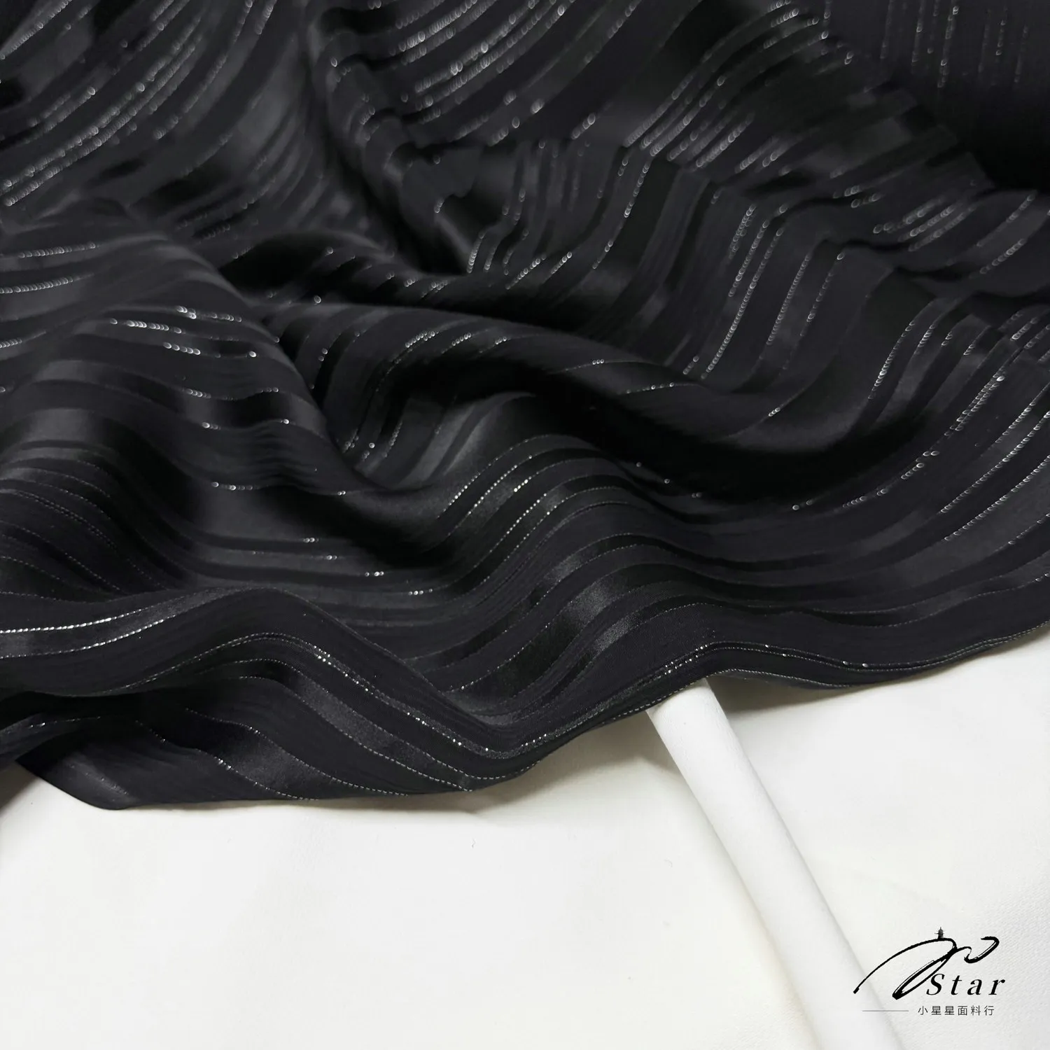 Silk Satin Stripe Fabric Semi-Transparent Thin and Glittering Jacquard Vertical Stripes Han Dress Silkworm Silk Satin Fabric