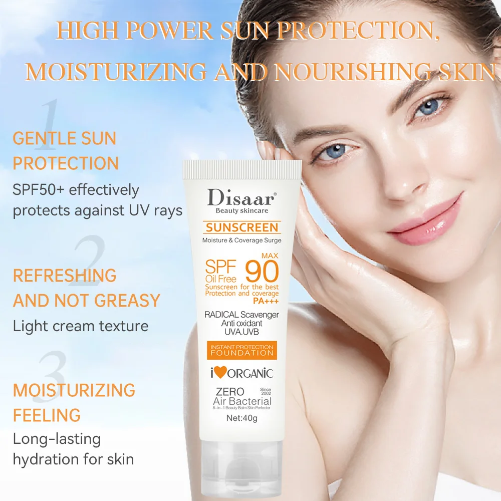 واقي من الشمس SPF90 + UV حماية من الإشعاع Lsolation تبييض ترطيب اشراق الوجه الجسم الأسلحة الفخذين Sunblock العناية بالبشرة