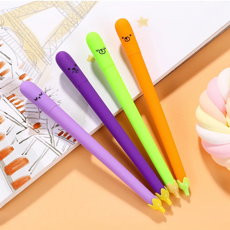 

4 PCS Random New Cartoon Cute Aubergine Shape Signature Pen Student Creative Prizes Black Neutral Pen