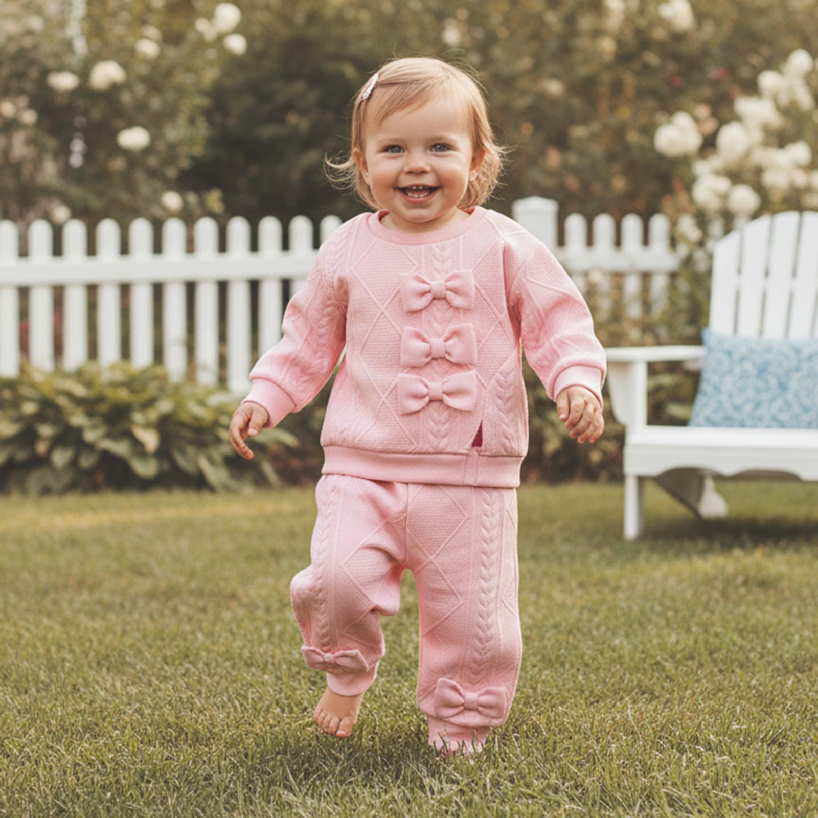 

Весенний наряд для маленьких девочек из 2 предметов: толстовка с круглым вырезом и бантом с длинными рукавами и комплект брюк для бега с эластичной резинкой на талии