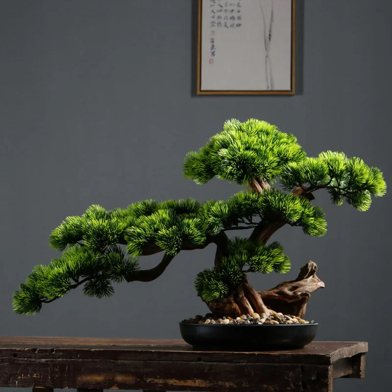 

Simulated welcoming pine bonsai porch decoration luohansong hotel office decoration new Chinese green plant Hall