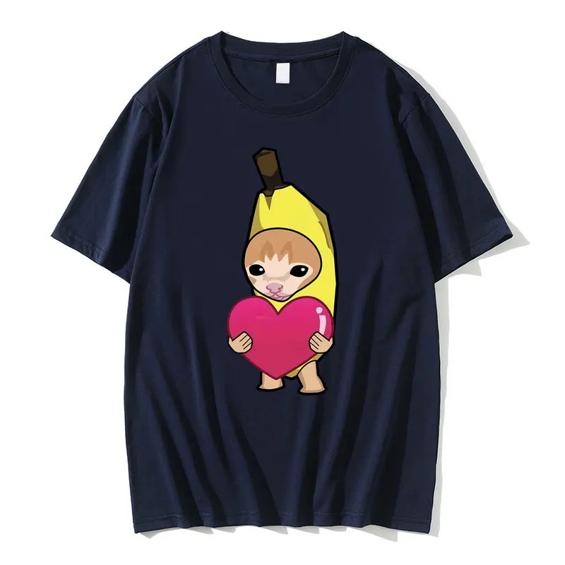 Funny Banana Cat Holding Heart Meme Happy Happy T-shirt Men Women Anime Harajuku Casual Tshirt Male Fashion Oversized Streetwear