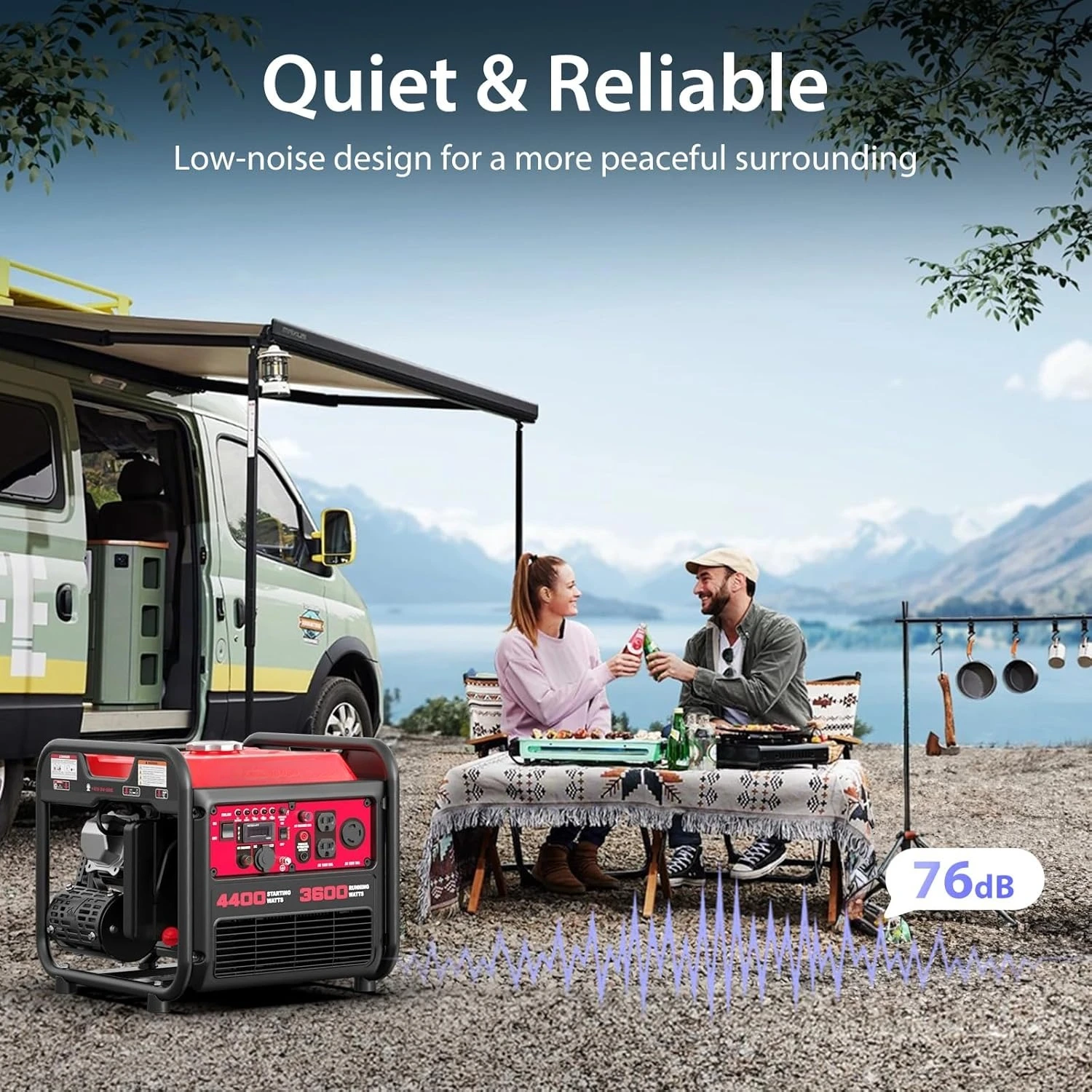 4400-Watt Portable Inverter Generator, Gas Powered, CO-Sensor, Lightweight & Quiet for Home Use and Emergency Backup