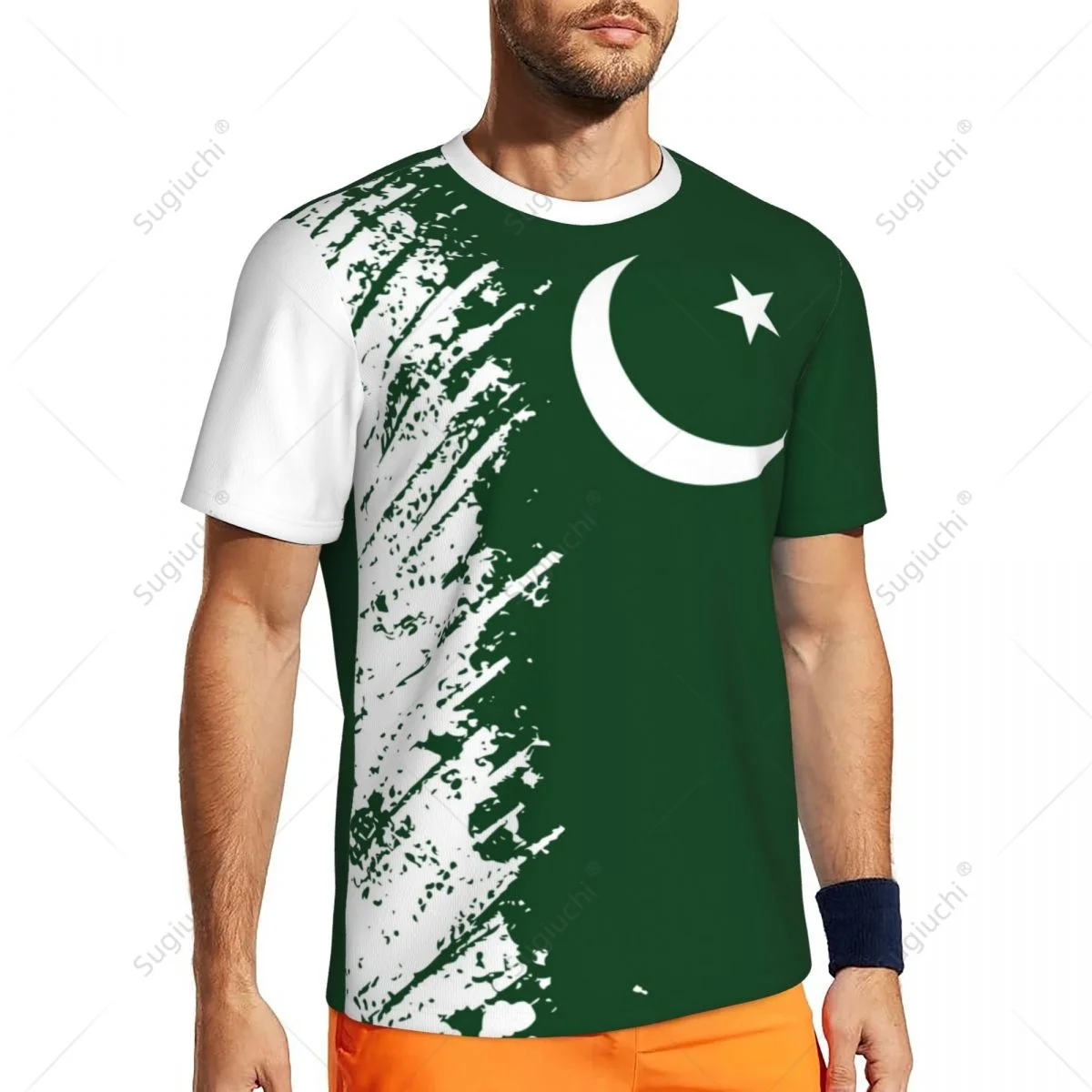 Exclusive design Pakistan Flag Grain 3D Printed Men For Running Bike Soccer Tennis Fitness Sports tshirt Mesh Fans Short T-shirt