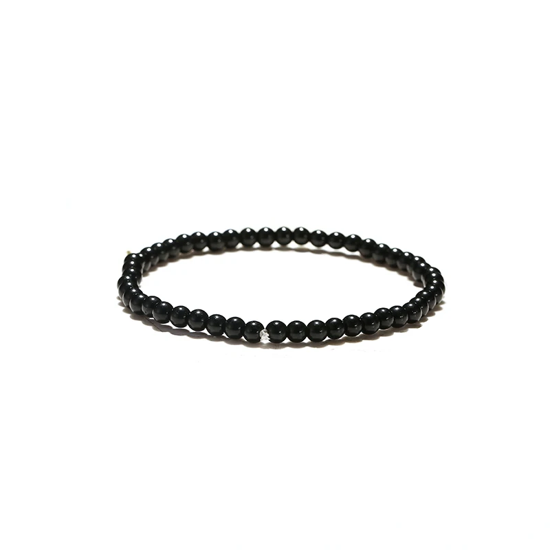 Noter Minimalist Obsidian Stone Bracelet Men 4/6/8/10/12mm Black Smooth Beaded Braslet Yoga Meditation Jewelry Black Brazalete