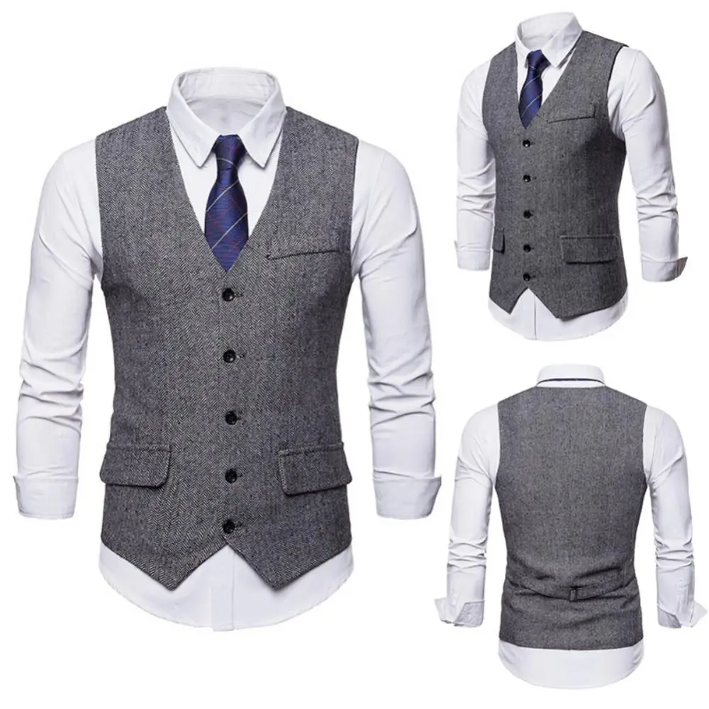 

2020 New Arrival Dress Vests For Men Slim Fits Mens Suit Vest Male Waistcoat Homme Casual Sleeveless Formal Business Jacket