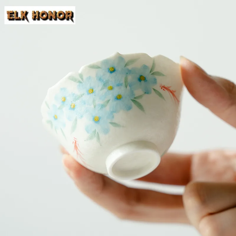 

45ml Hand-painted Blue Star Flower Teacup Handmade Tea Bowl Set Of Cups Tea-tasting Fragrance Cup Chazhan Master Cups Teaset