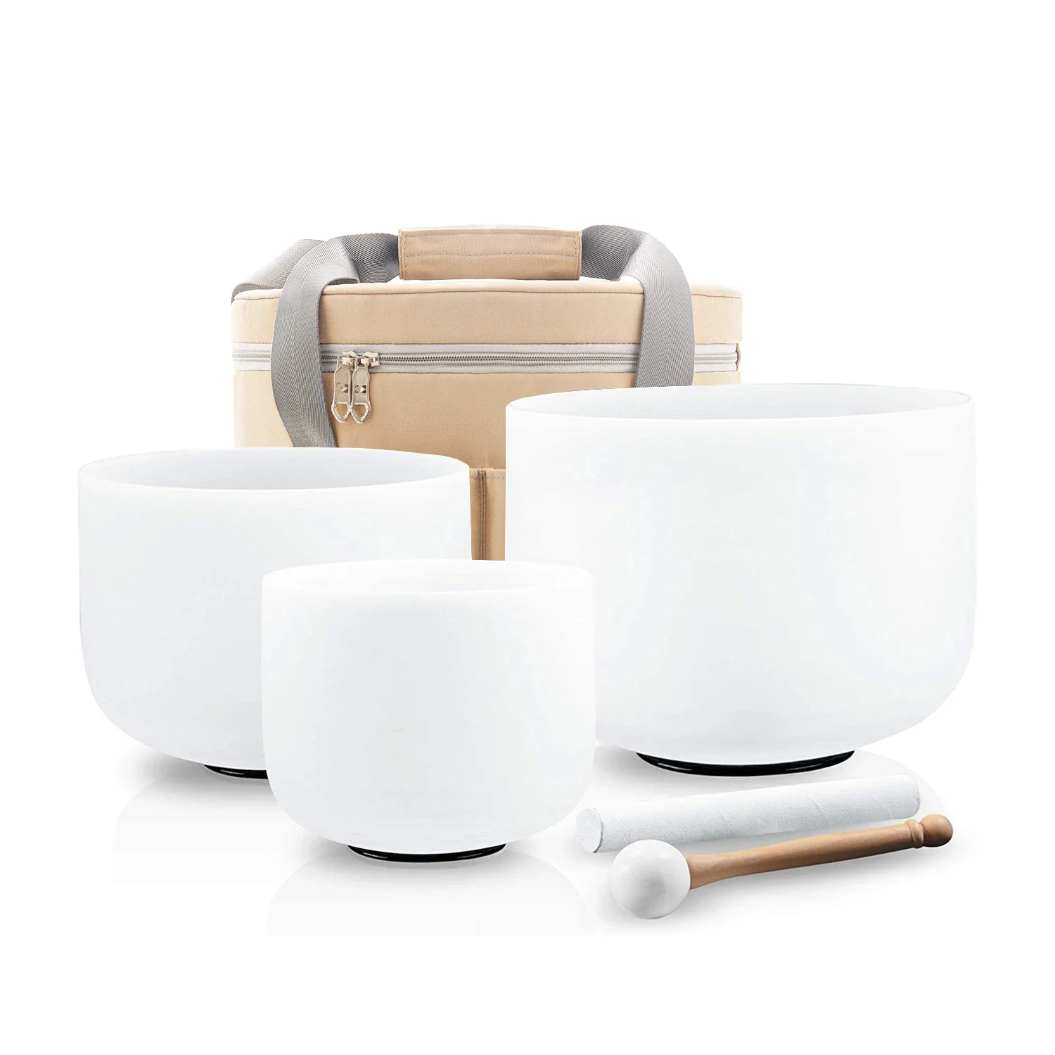YXQY 3 Pcs 8-12inch Crystal Singing Bowl Set with Heavy Duty Carrying Case+Suede Stick+Rubber Mallet+Oring