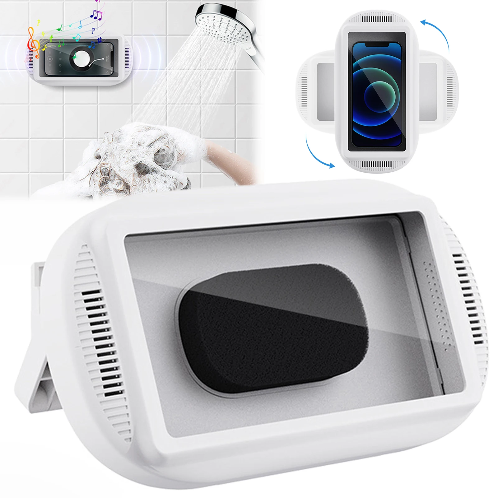 

Водонепроницаемый держатель телефона для душа, обновленный 480г. ° Поворотный держатель для телефона для душа, регулируемый угол, подходит для телефонов 6,8 дюйма