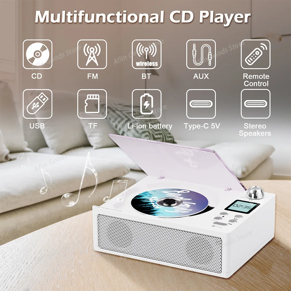 Portable Dual Speaker Retro Portable CD Player Bluetooth Hifi Sound Quality Supports USB/TF Card/FM Audio Playback Radio Player