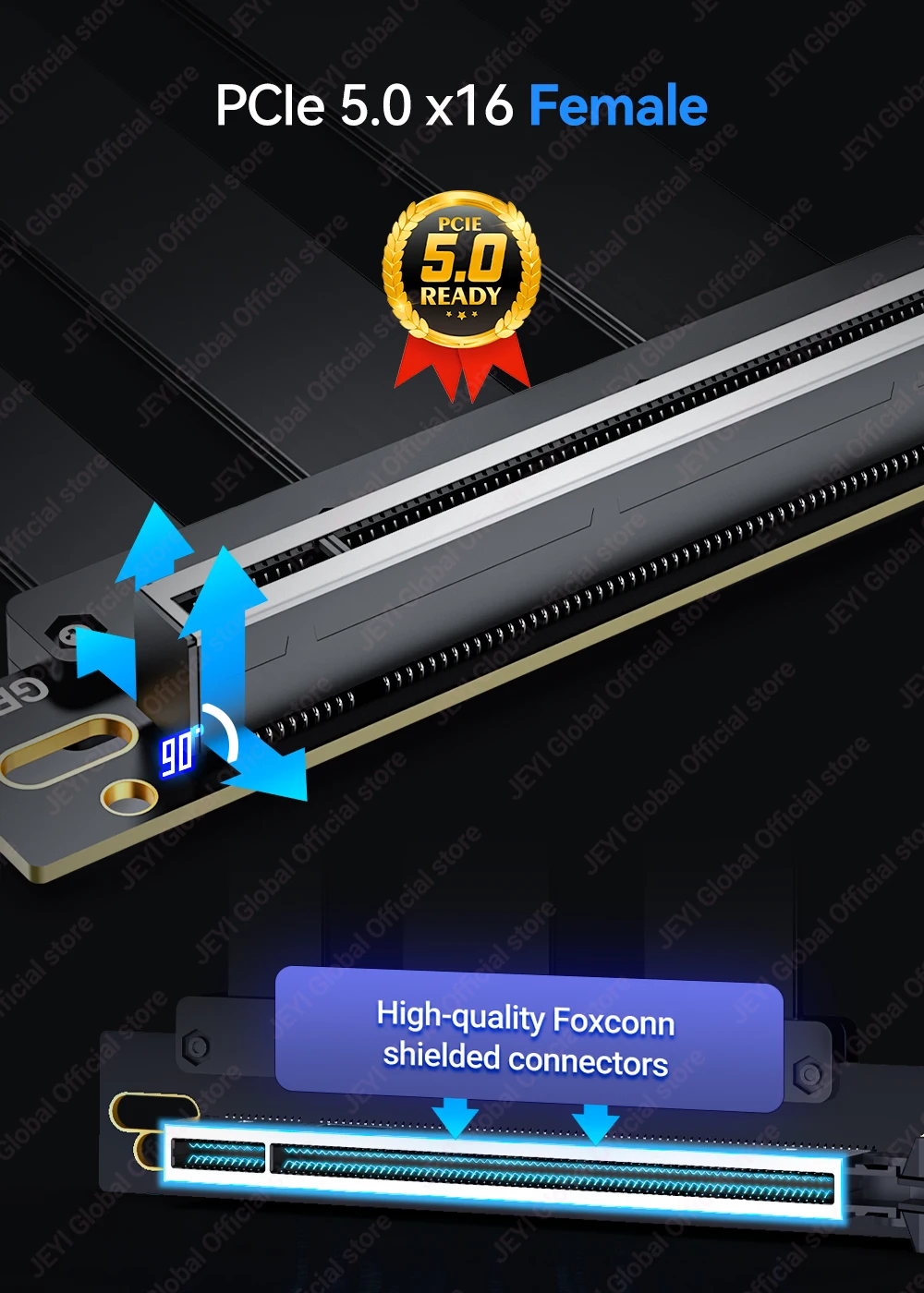 JEYI PCIe 5.0 X16 Riser-Kabel 128 Gbit/s GPU-Verlängerungskabel Goldfinger-Immersion Unterstützt PCIE 4.0/3.0 für RTX4090/5090 RX7900 XTX – Detail 4