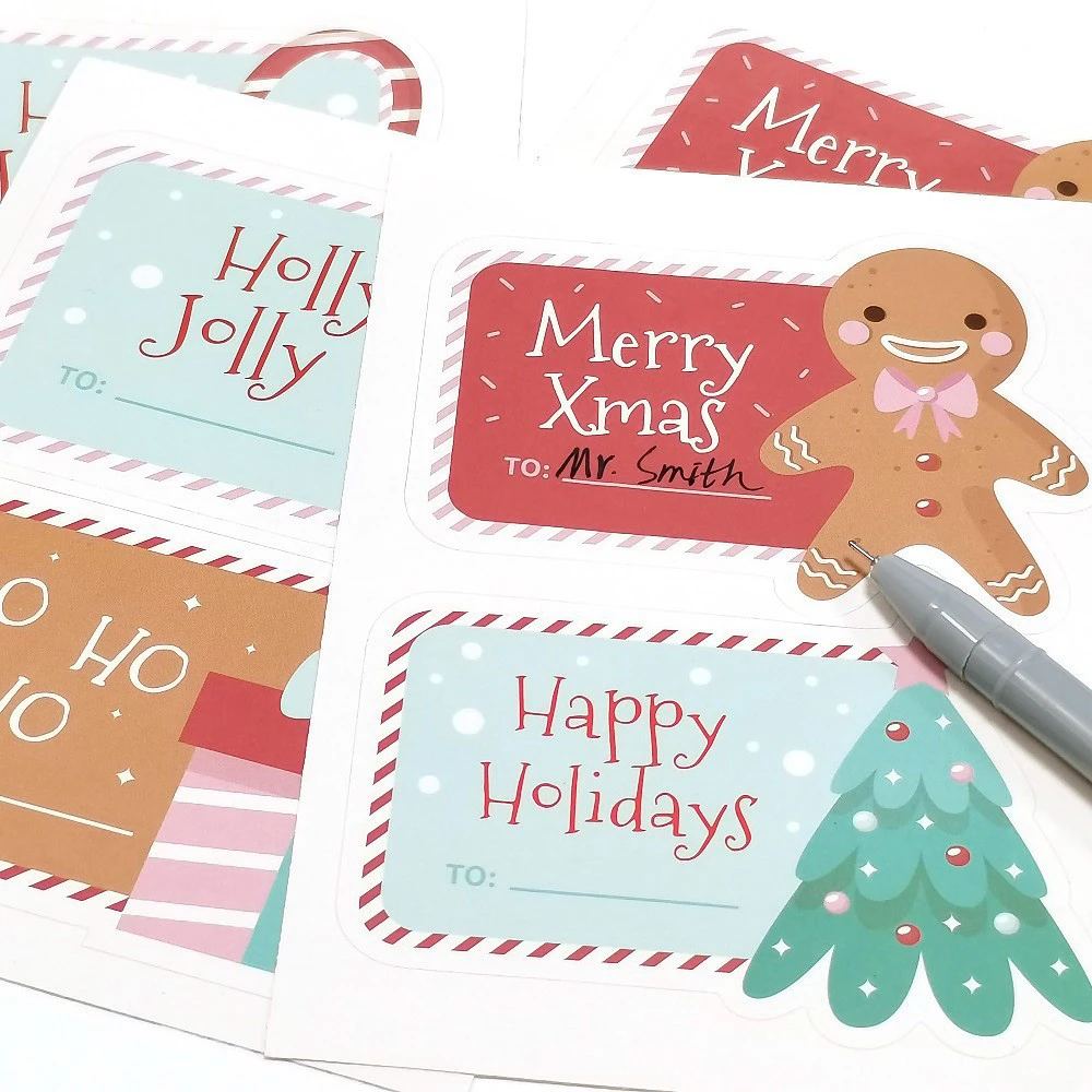 100pcs Merry Christmas Stickers Seal Labels Cute Name Tags for Xmas Cards Gift Packaging Envelope Box Xmas Decorative Sticker