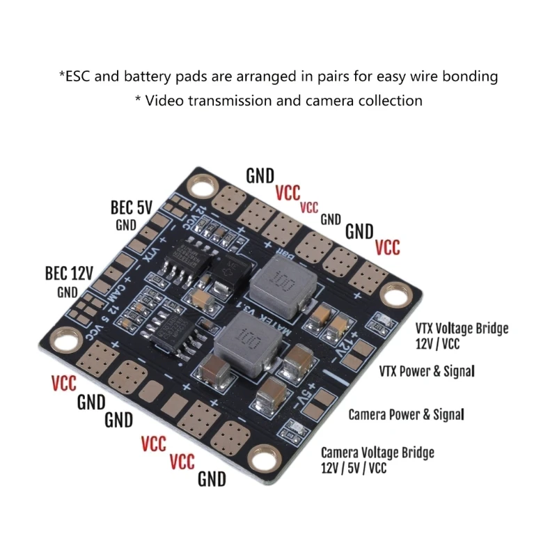 Matek System Power Distribution Board BEC5V 12V Mini Power Hub Module Board