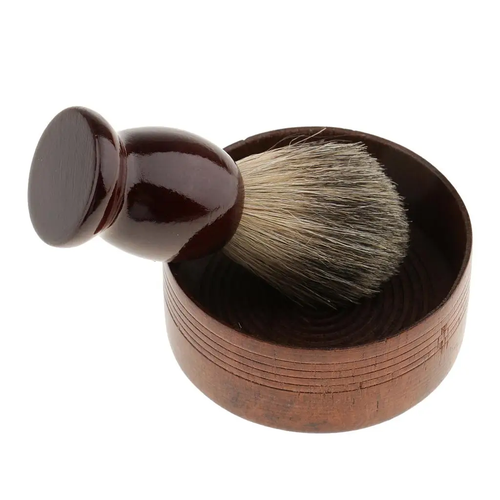 

Men's Wood Shaving Brush + Shave Mug Bowl Barber Beard Soap Cream Cup Set