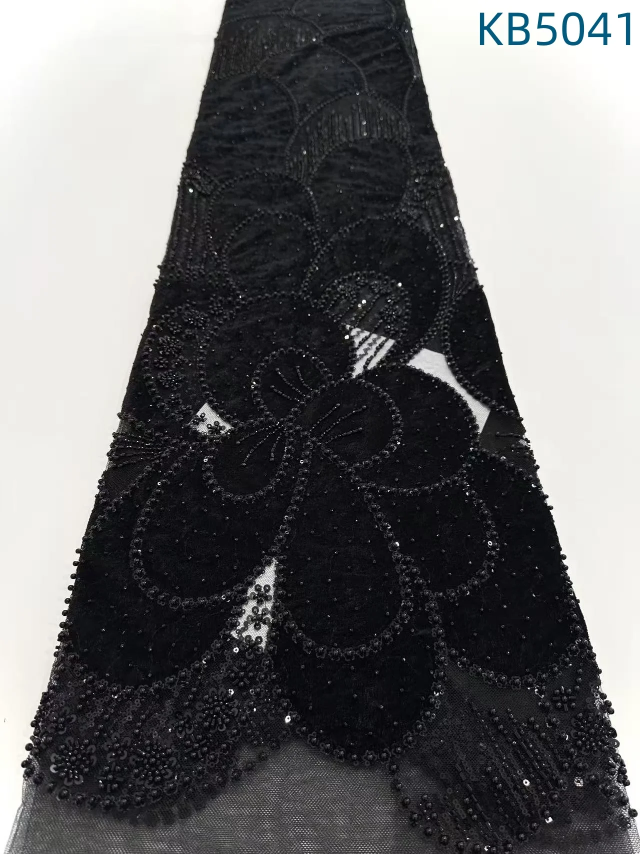 African Nigerian Green Sequins Beads Lace Fabric 2025 High Quality French Mesh Tulle Lace Fabric For Wedding Party Dress KB5041