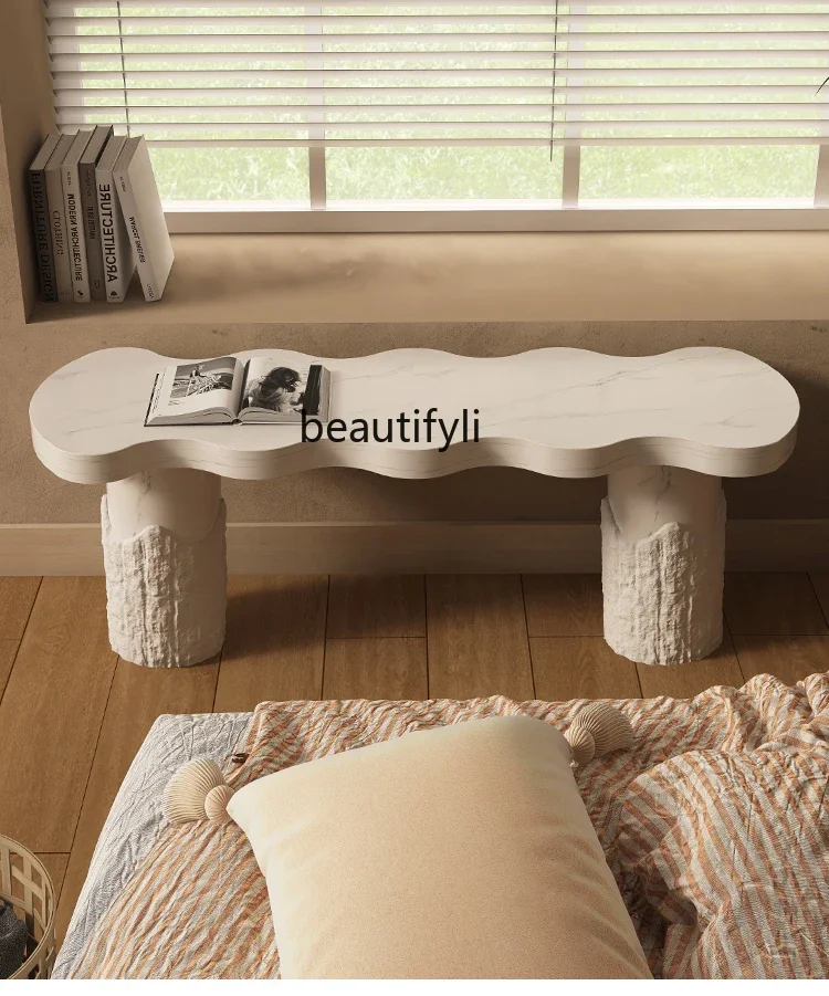 

House Quiet Style Collection Long Stool Light Luxury Cave Stone Art Personality Bench Designer Model Small Stool