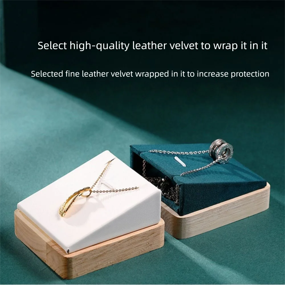 حامل عرض قلادة خشبي مخملي من جلد البولي يوريثان، حامل قلادة مجوهرات مصنوع يدويًا، موفر للمساحة، قاعدة مسطحة