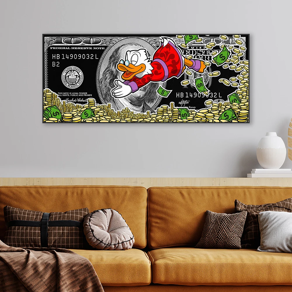 Disney pato donald motivação dinheiro cartaz dólar arte da parede pintura em tela para sala de estar cartaz escritório moderno sucesso decoração