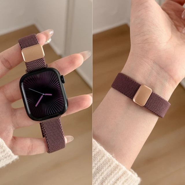 Pulseira Magnética de Nylon Elástico para Apple Watch Feminina 11/10/9/8/7/6/5 38mm 40mm 41mm 42mm 44mm 45mm 46mm
