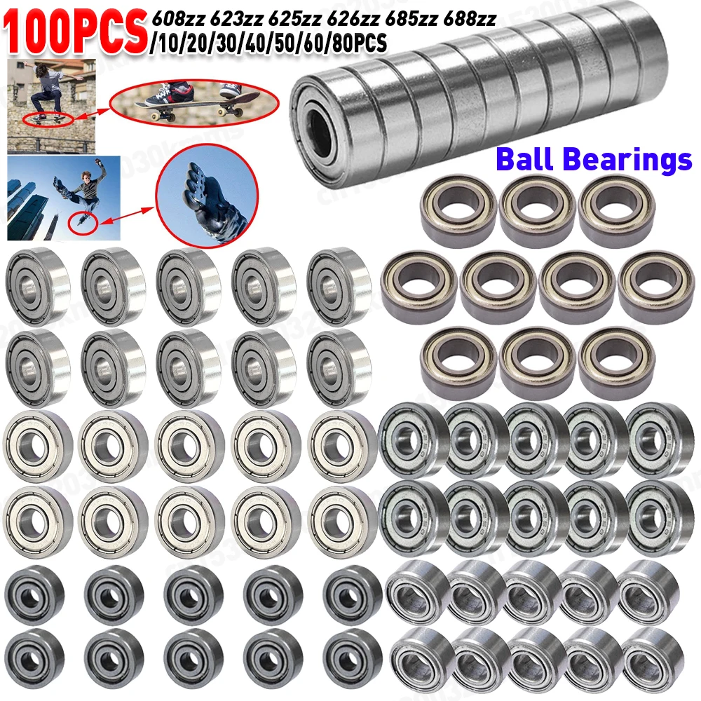 100-10Pcs Ball Bearings 608ZZ 623ZZ 626ZZ 687ZZ Deep Groove Miniature Bearings for Skateboard Scooter 3D Printers Bearings