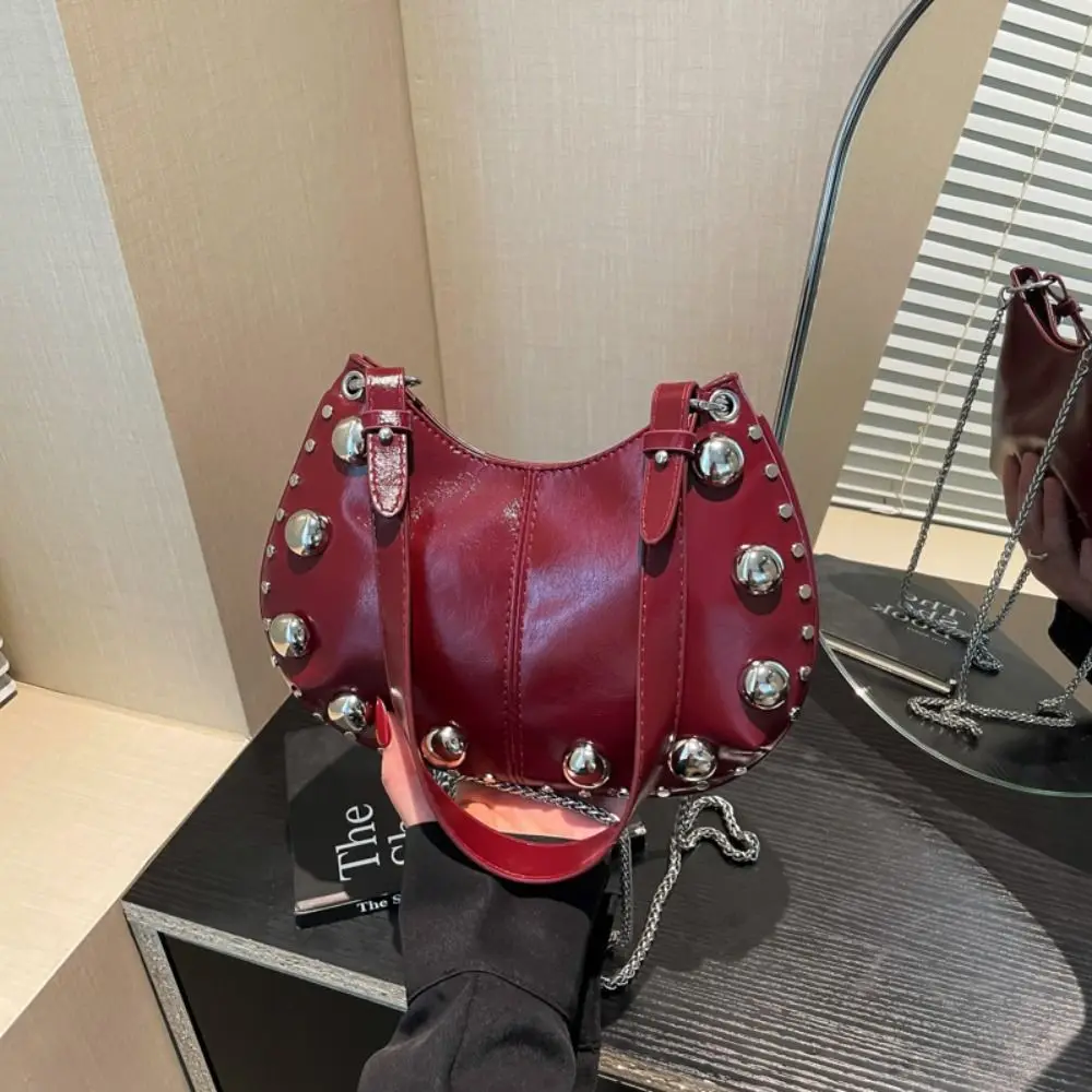 

Portable Crossbody Bag Rivets PU Underarm Bag Brown Solid Color Punk Style Handbags Small Pack Korean Style Shoulder Bag Girls